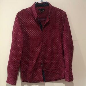 Express Men's Burgundy Dot Button-Up Shirt